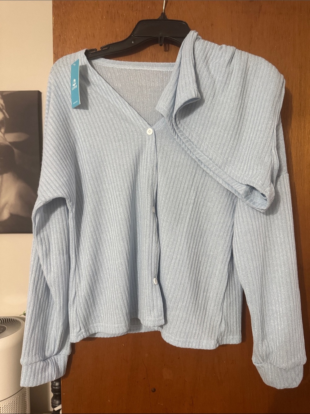 Light Blue Ribbed Button-Front Top & short set